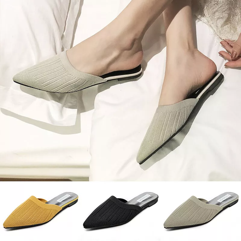 Women's Slippers Loafer Knitting Shoes Mule Flat Shoes Pointed No Back  Slippers