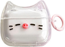Transparent Clear Earphone Case for Airpods 4, Cute Lovely Cat Face Soft TPU Sil