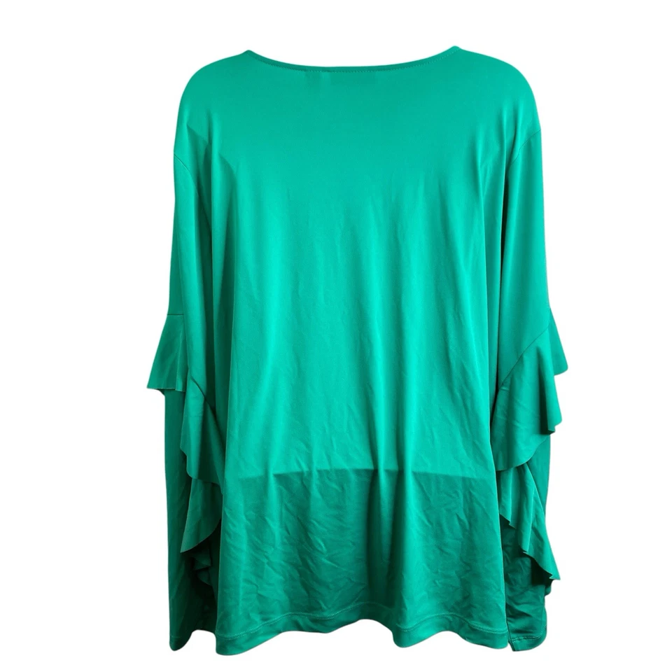 Top Susan Graver para mujer verde líquido tejido con volantes talla XL fluido empacable de viaje Foto 2 de 4