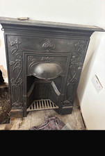 Black Cast Iron Decorative Fireplace Surround Insert with Grate