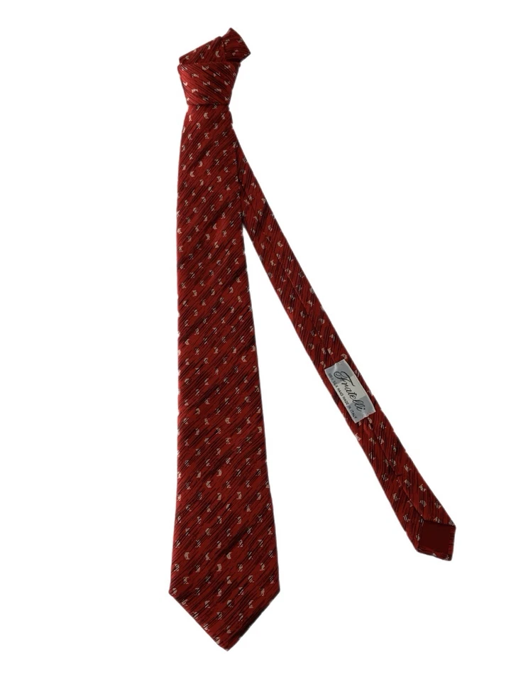 Gravata de pescoço Fratelli vermelha branca preta geométrica de seda feita à mão na Itália YGI R5-96 - Imagem 2 de 4