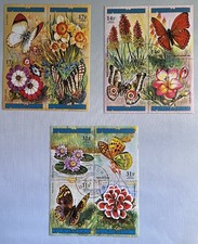 Briefmarken Burundi 70er Jahre - Set Blumen & Schmetterlinge 6 4er Blöcke (insgesamt 24)