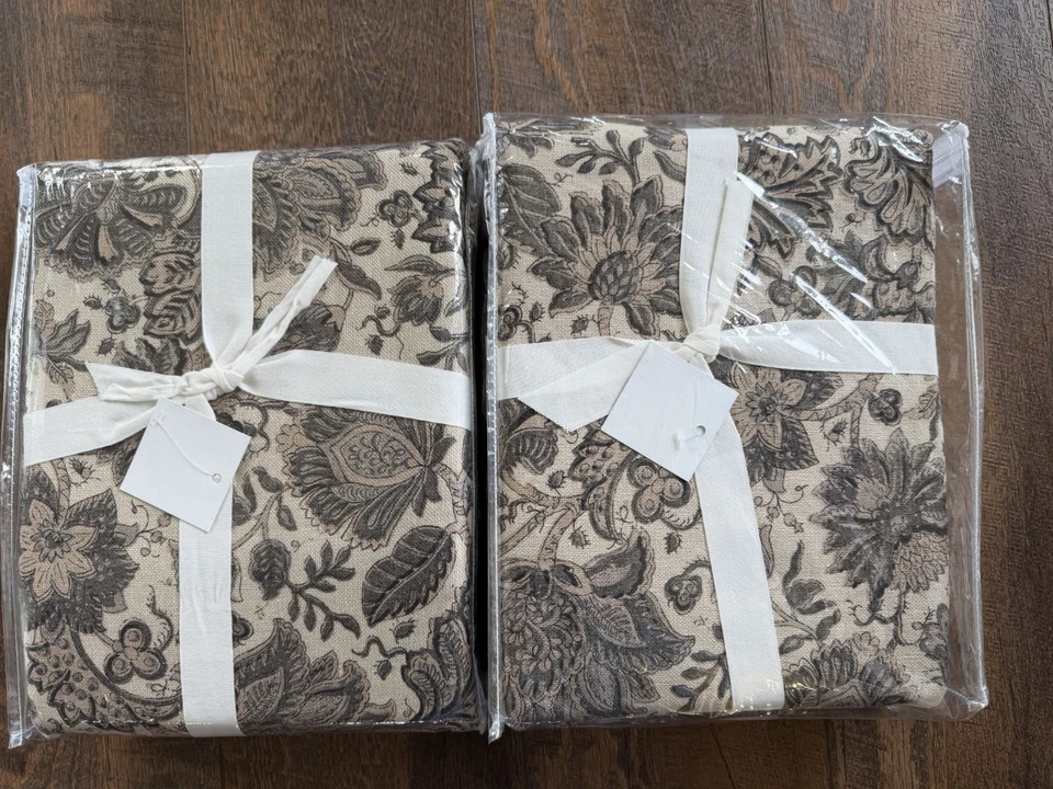 Nuevo juego de 2 cortinas florales Pottery Barn Evalina 50x96 gris/lino Foto 2 de 2