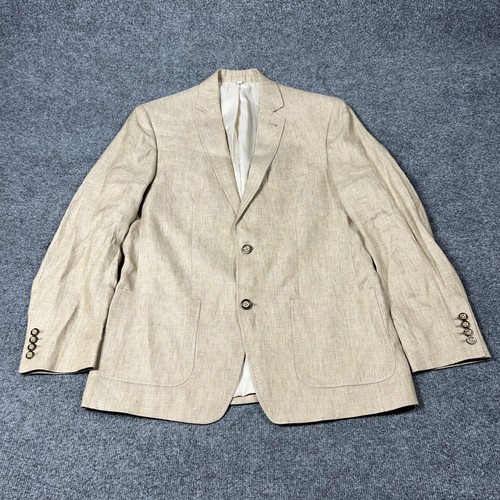 Baird McNutt Murano Blazer Herren Large hellbraun Leinen 2 Knopf Sakko Taschen Sommer