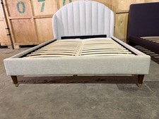 Upholstered Double Bed Frame with High, Curved Headboard