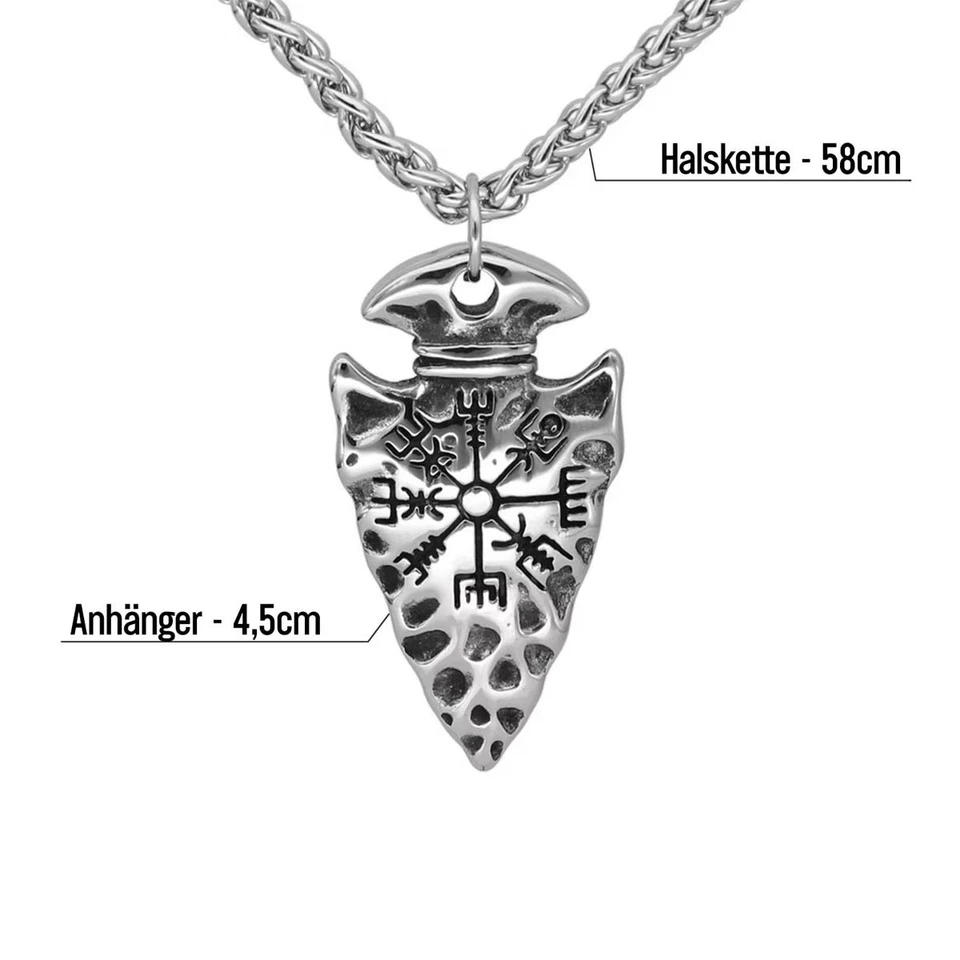 Halskette mit Kompass Anhänger Vegvisir Edelstahl Silber Herren Wikinger Kette - Bild 3 von 4
