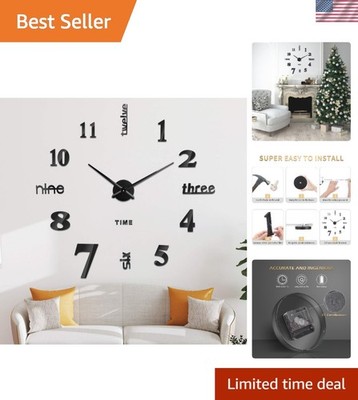 3D Wanduhr Groß XXL zum Kleben - DIY Mute Modern Uhr Wandtattoo für Wohnzimme...