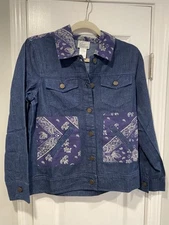 NWOT Gunit Fashions Size S Blue Denim Button Down Shacket Paisley Bandana Top