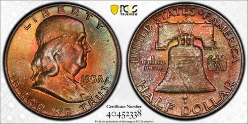 1958-D Franklin Half Dollar PCGS MS 66 FBL, Beautiful Coin