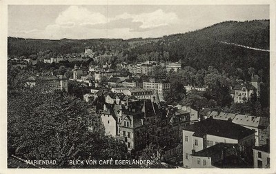 686691) Postcard Marienbad Sudeten - view from Cafe Egerländer used circa 1940