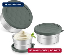 Stainless Steel Snack Container 3 Pack Silicone Lid Leakproof Lunch Box Set Grey