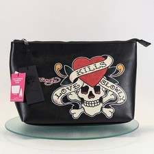 Ed Hardy Love Kills Slowly Vegan Leather Cosmetic Toiletry Clutch Bag Pouch NEW