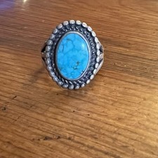 Vintage Southwestern Turquoise Artisan Made Sterling Silver Ring Size 5  5/8