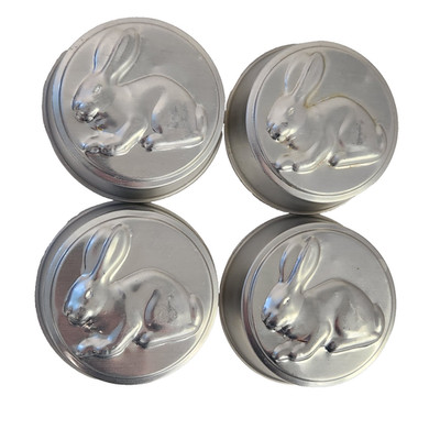 Vtg Bunny Rabbit Aluminum Baking Molds Deserts Easter Spring Cottagecore 4 pcs
