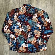Barry Wang Shirt Mens Large Multicolor Floral Dove Print Long Sleeve Button Up