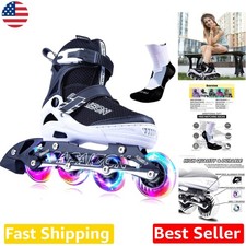 Adjustable Inline Skates Kids Adults, Full Light Up Wheels, Smooth ABEC-7 Bea...