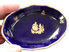 LIMOGES France Porcelain - Cobalt Blue & Gold Trinket Dish/Tray
