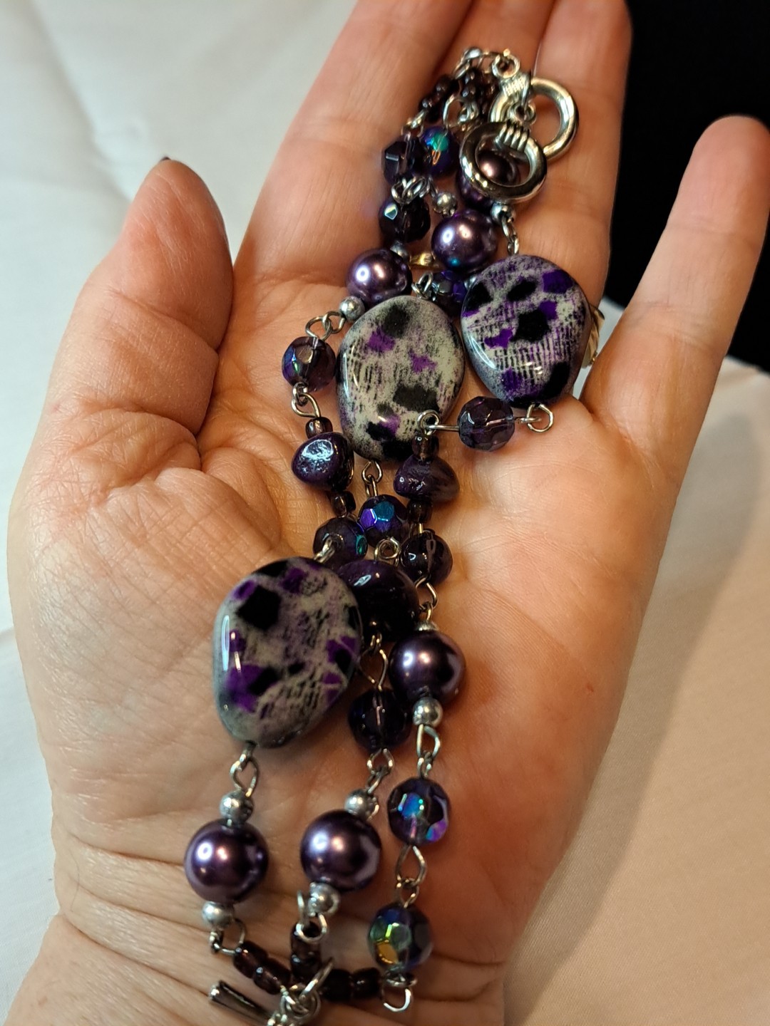 Vtg Purple Stone Three Layer Toggle Bracelet, Sil… - image 2