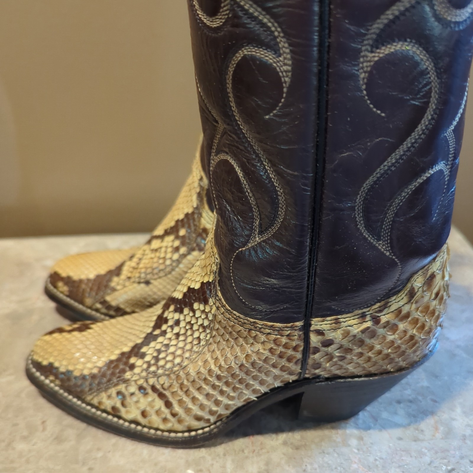 Vintage Abilene Back Cut Python Cowboy Boots Size… - image 5