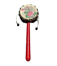VTG Den-den Daiko Spinning Toy Drum Handheld Chinese Karate Kid 80s