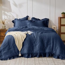 JOLLYVOGUE Navy Blue King Comforter Set, 3 Pieces Seersucker King,