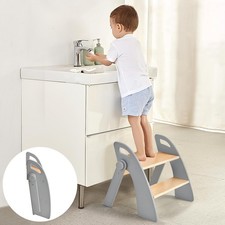 Wooden 2 Step Stool for Kids Bathroom Sink Foldable Anti-Slip 2-Step for Toil...