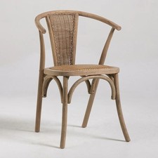 Farmhouse Dining Chair Cane Wicker Seat Bow-Back Curved Elm Frame