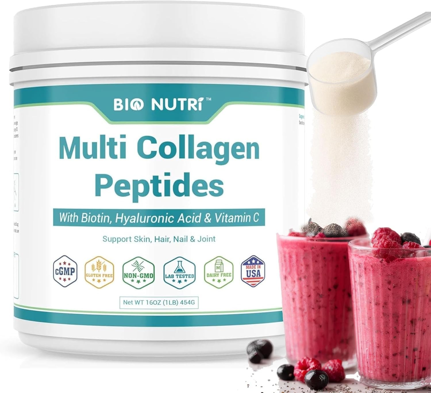 1LB Non-GMO Multi Collagen Peptides Powder for Skin & Joint Support Types I II III V X