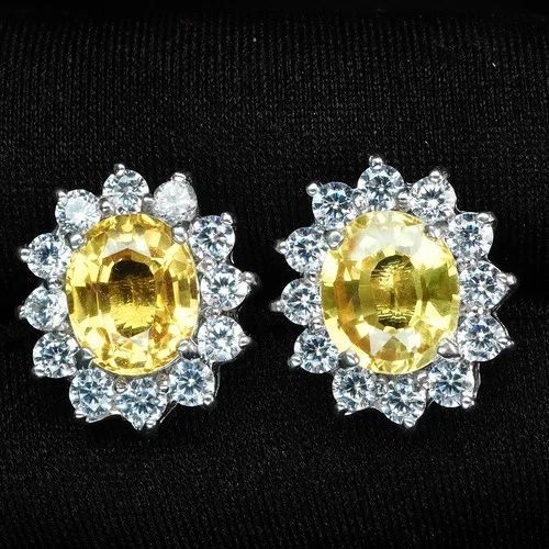 Classically Light Yellow Sapphire 5.10Ct 925 Sterling Silver White Gold Earrings