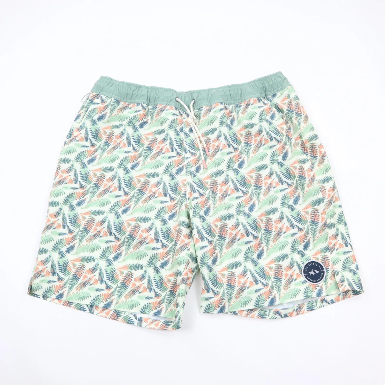 Fish Hippie Co 8.5" Volley Shorts Mens XL Green Lined Tropical Leaf Coastal