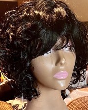 100 REMY HUMAN HAIR LACE FRONT WIG SHORT WAVY LAYERED BOB SOFT BLACK NWT