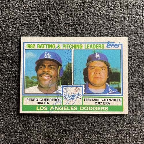 1983 Topps Dodgers Leaders (Guerrero Signed) Valenzuela 681 On Card Auto