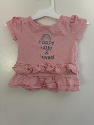 Carters Baby Girl Glitter Rainbow Happy Little Loved Ruffle Cotton Top Pink 6-9M