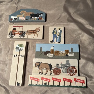 THE CAT'S MEOW 7 PIECES AMISH PEOPLE AND SCENES -- CONESTOGA WAGON, ETC.