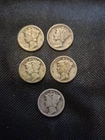 5 Nice Silver 1925 D Winged Liberty Mercury Dimes