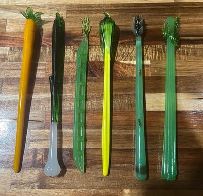 6 Vintage  Crate & Barrel Bloody Mary Vegetables glass swizzle sticks Stirs Bar