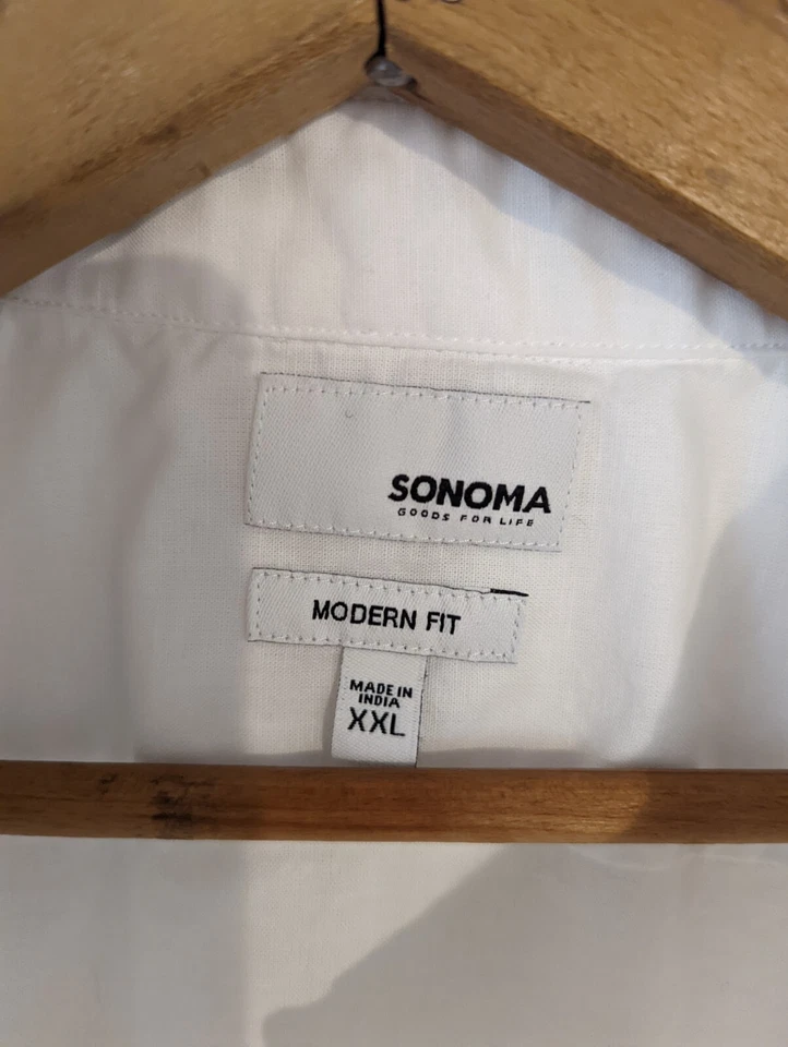 Camisa Sonoma Calce Moderno XXL Lisa Blanca Manga Corta Cuello Botón 1 Bolsillo Foto 3 de 4