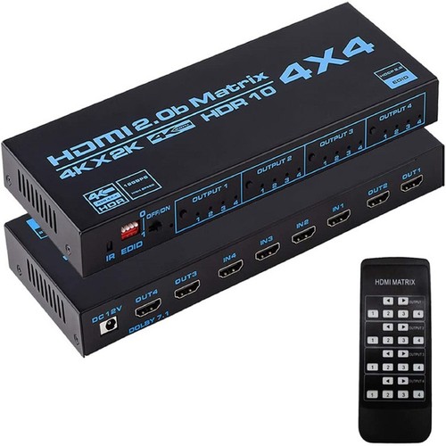 HDMI Matrix Switch 4x4, 4 In 4 Out 4K with EDID Extractor IR Remote Control G