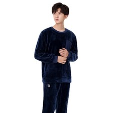 Men's Soft Flannel Long Sleeve Pajamas Set Sleepwear Crew Neck Loungewear Sets