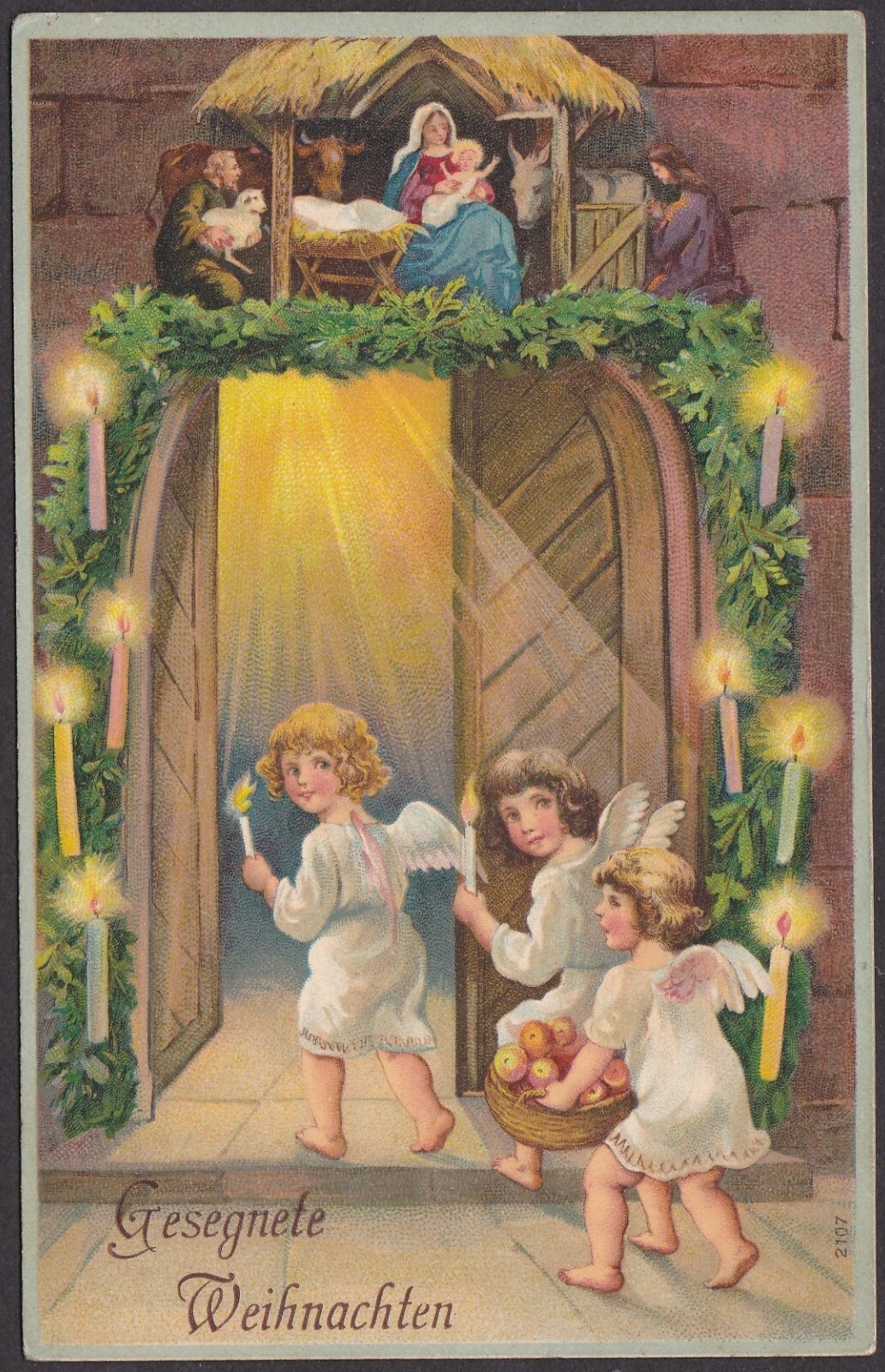 26398 Gesegnete Weihnachten Engel Krippe Christkind Kerzen Kinder