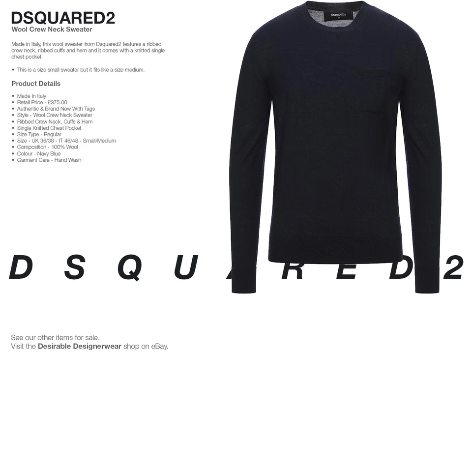 DSQUARED2 Jumper Crew Neck Wool Sweater Mens Blue Size S - RP £375.00 - Image 2 of 4