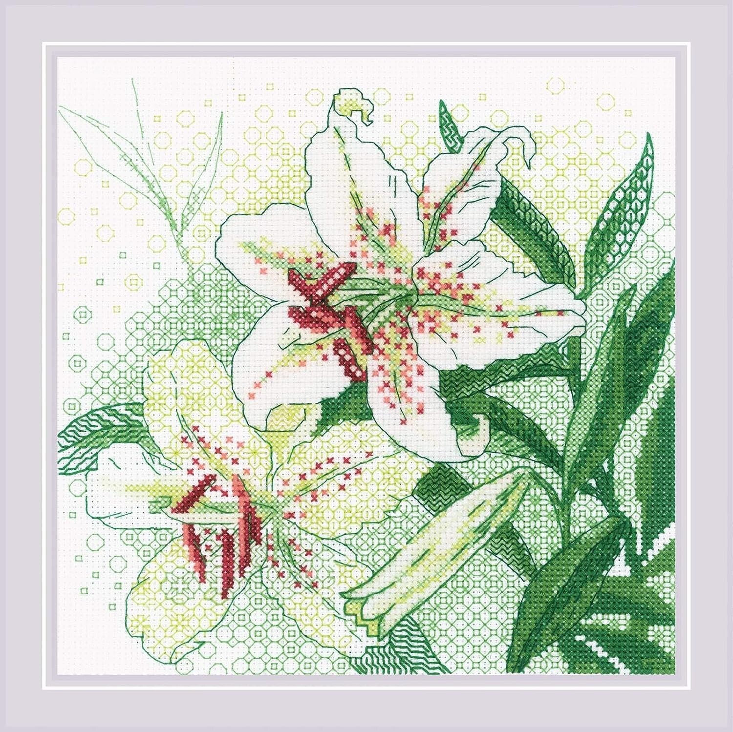 Riolis Cross Stitch and Blackwork Kit - White Lilies