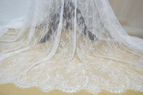 Tessuto pizzo Chantilly retrò ciglia floreale tessuto pizzo smerlato tessuto matrimonio - Foto 3 di 7