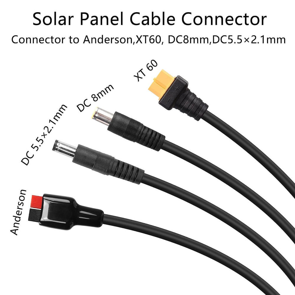 Solarkabel Verlängerung 4-in-1 – DC5521 / DC8mm / XT60 / Anderson, Rot/schwarz, Für Solar & Camping