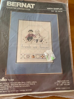 Bernat Counted Cross Stitch Amish Sampler Teddy Bear Friends Are Forever
