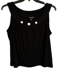 Dana Kay Blouse Size 18 Black Embellished Stretch Women Tank Top Blouse