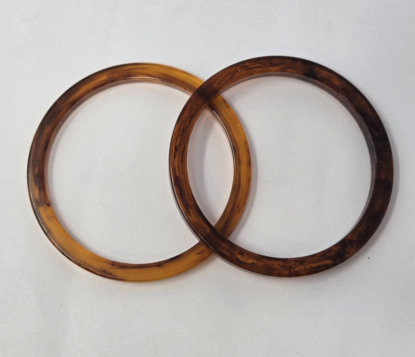 2 Bakelite Bangles Bracelets Stackable Brown Ambe… - image 1