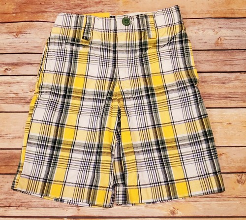 Boys black yellow green plaid shorts Sz 