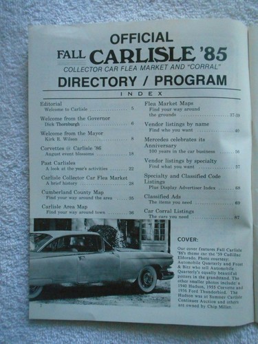 FALL,CARLISLE 1986 COLLECTOR CAR/FLEA MARKET-OFFICIAL DIRECTORY/PROGRAM - Picture 2 of 2
