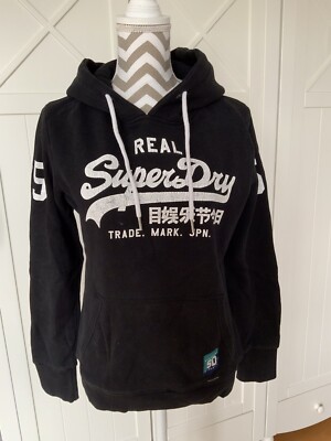 Superdry   Pullover, Sweatshirt, Hoodie mit Kapuze, schwarz, Print, Gr. S